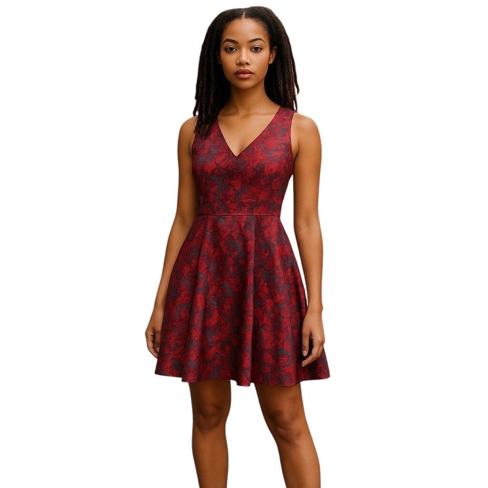 Design Lab Red Blue Satin Sleeveless‎ Cocktail Party Dress Medium